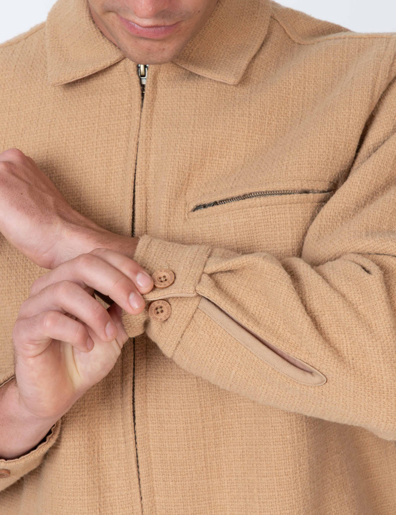 Hudson Zip Thru Jacket Camel | Men's Textured Overshirt | Mr Simple