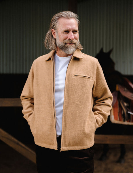 Hudson Zip Thru Jacket Camel | Men's Textured Overshirt | Mr Simple